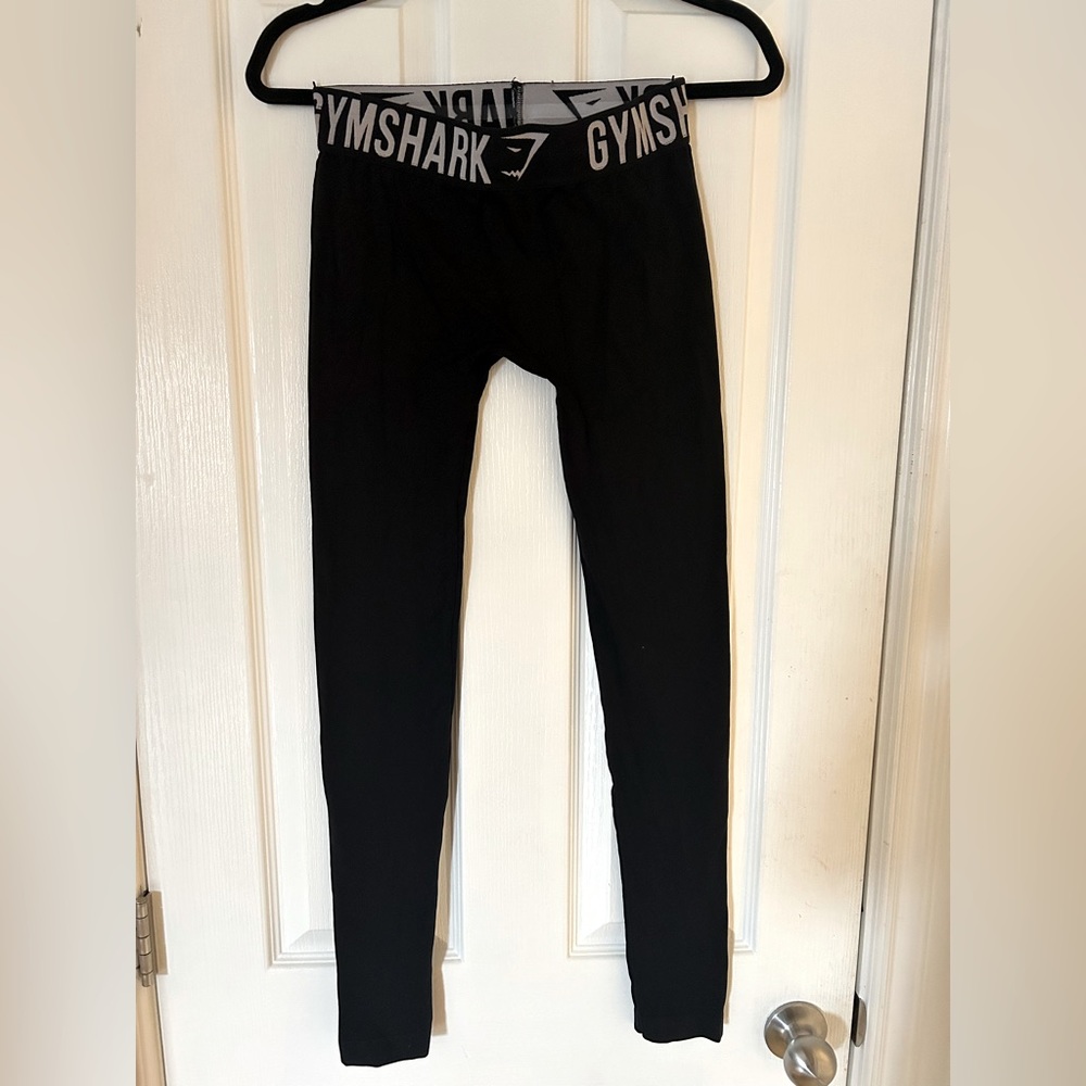 Gymshark Black Leggings with Gray Logo Waistband